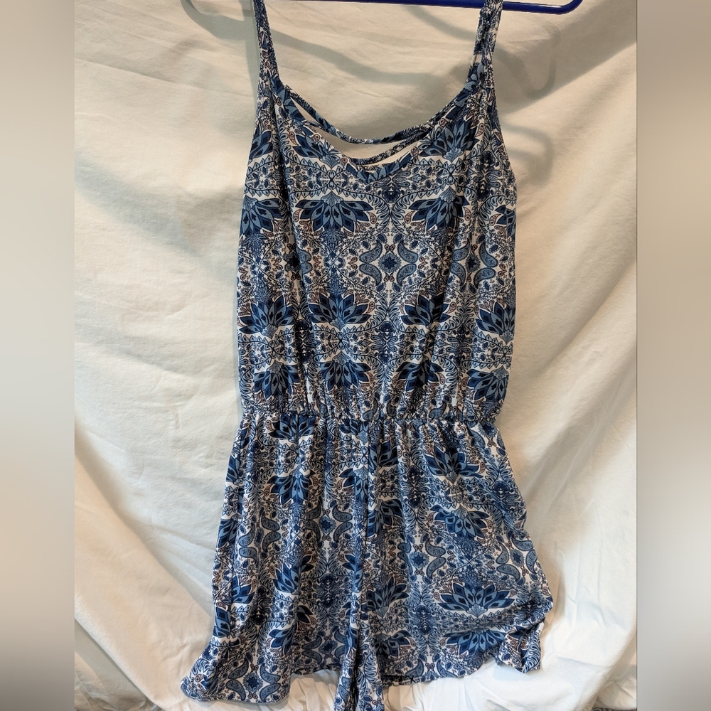 Ultra Flirt Blue and White Patterned Romper
